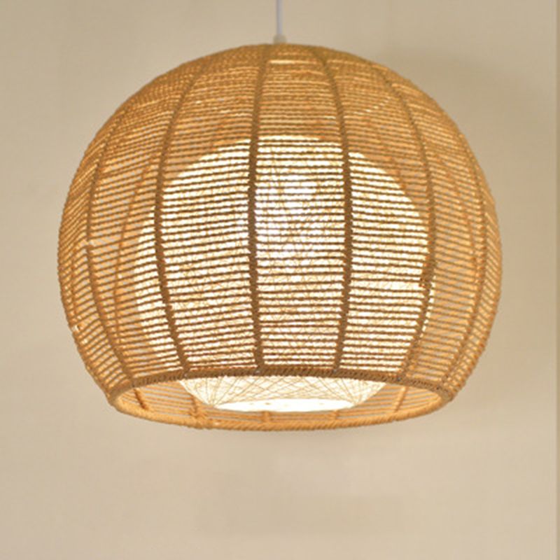 Asian Style Hand-weaving Lighting Fixture Double Rattan Shade Simplicity Globe Hanging Light for Bedroom Balcony