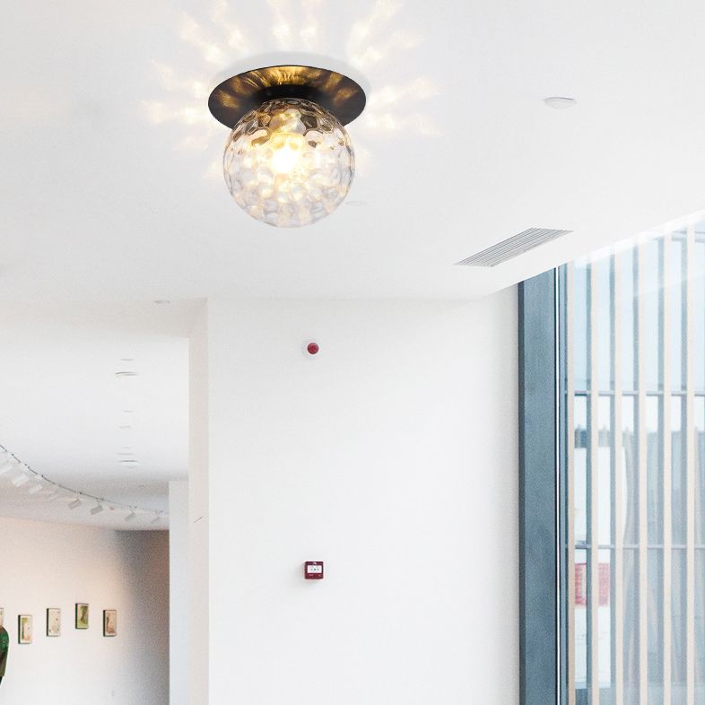 Spherical Semi Flush Light Fixtures 1 Light Glass Modern Flush Mount Ceiling Light Fixture for Hallway