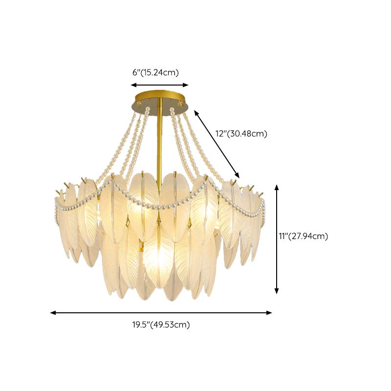 Modern Metal Ceiling Light Feather Shape Hanging Light with Glass Shade for Living Room