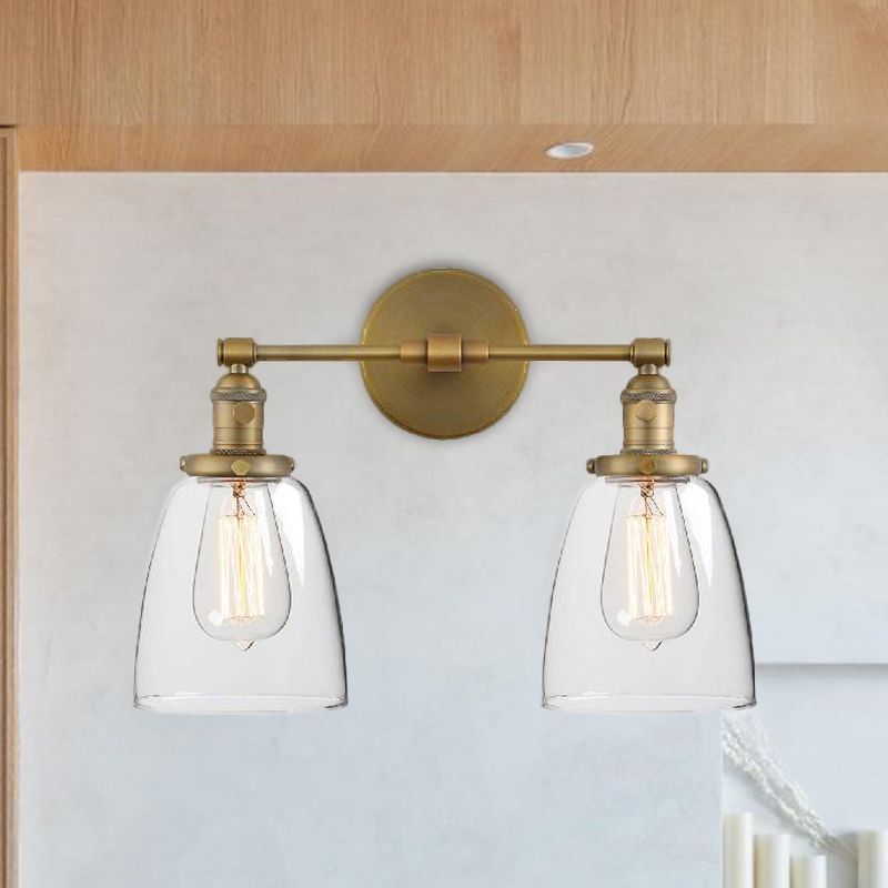 Luz de latón de vidrio transparente Ligera cónica de 2 luces de lámpara de pared industrial de 2 luces para Foyer
