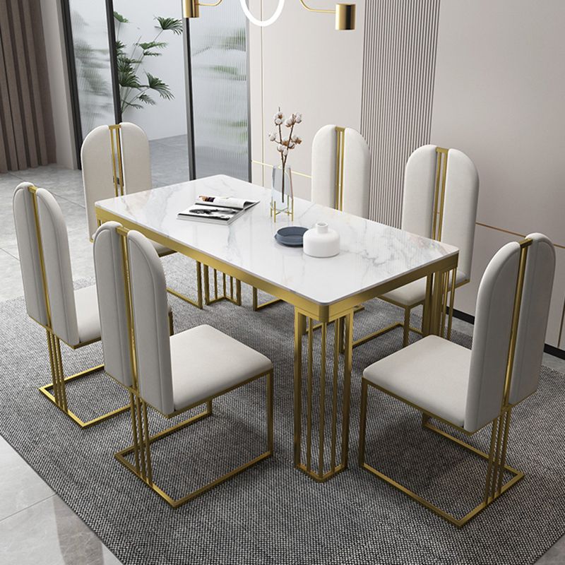 Glam Style Stone Top Dinette Table Gold Base Dining Table for Living Room