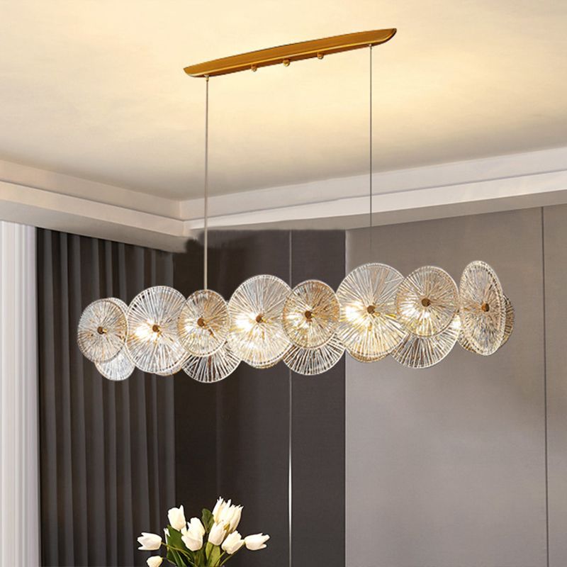Modern Chandelier Circle Island Light Fixture Glass 12 Light Island Ceiling Light in Gold
