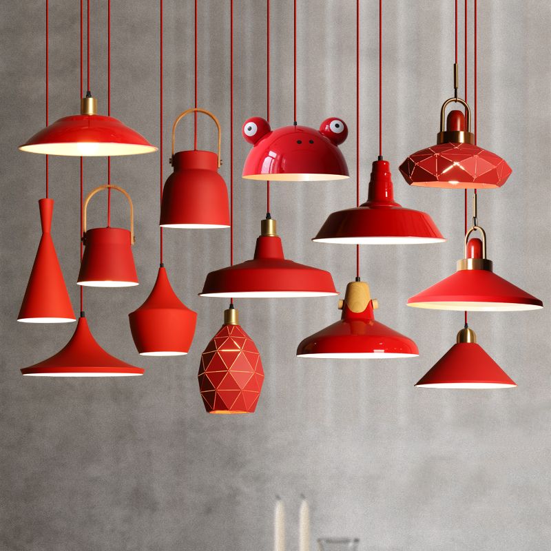 Metaalrode afwerking hanger lamp geometrisch 1 kop vintage hangend plafondlicht voor restaurant