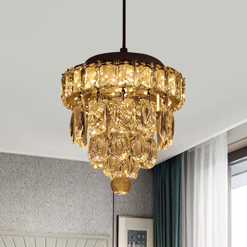 1-Light Pendant Lighting Modern 5-Tier Tapered Mini Clear Crystal Suspension Lamp