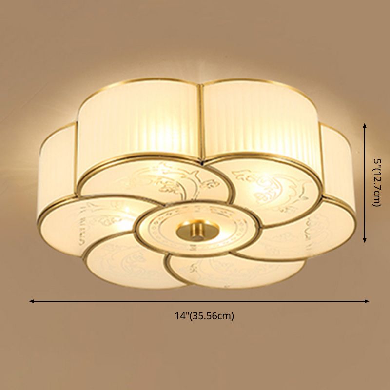 Brass Shaded Ceiling Mounted Fixture Traditional Bedroom Close to Ceiling Chandelier