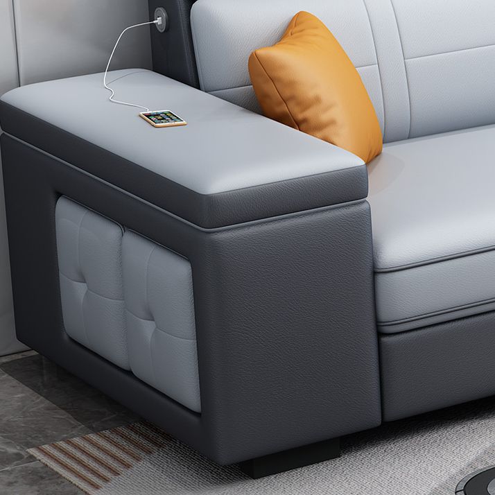 Contemporary Blue Faux Leather Sofa & Chaise for Living Room