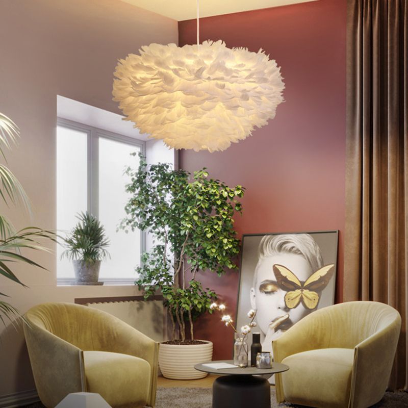 Modern Style Unique Chandelier Feather 3 Light Hanging Lamp for Bedroom