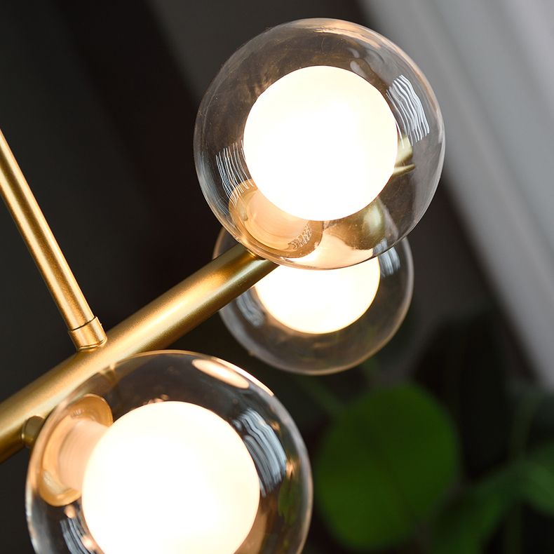 Modern Metal Ceiling Light Linear Shape Island Light with Glass Shade in Black and Gold