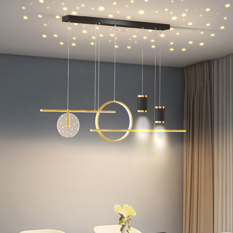 6-Light Modern Style White/Golden/Black LED Statement Linear Kitchen Island Light