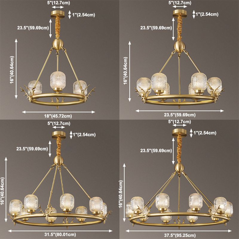 Wagenrad-Kronleuchter-Beleuchtung moderne Multi-Head-Suspensionslicht mit klarem Glasschatten