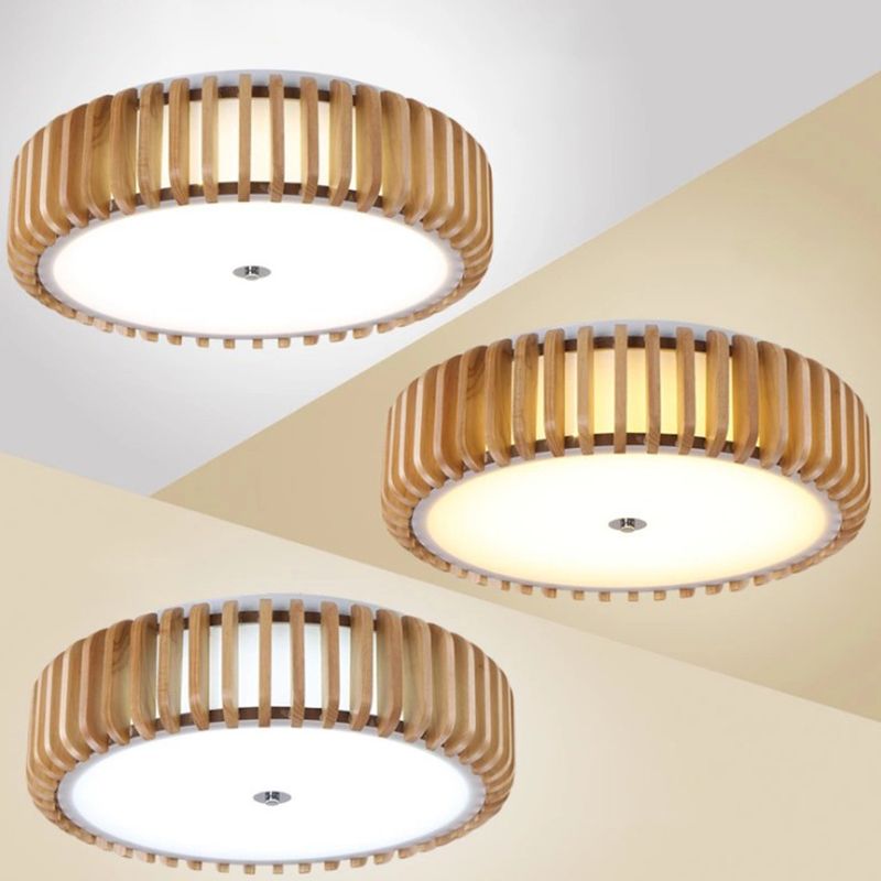 Tambour Flush Mount Ceiling Lighting Fixture Asian 1-Light Flushmount Ceiling Lamp with Acrylic Shade