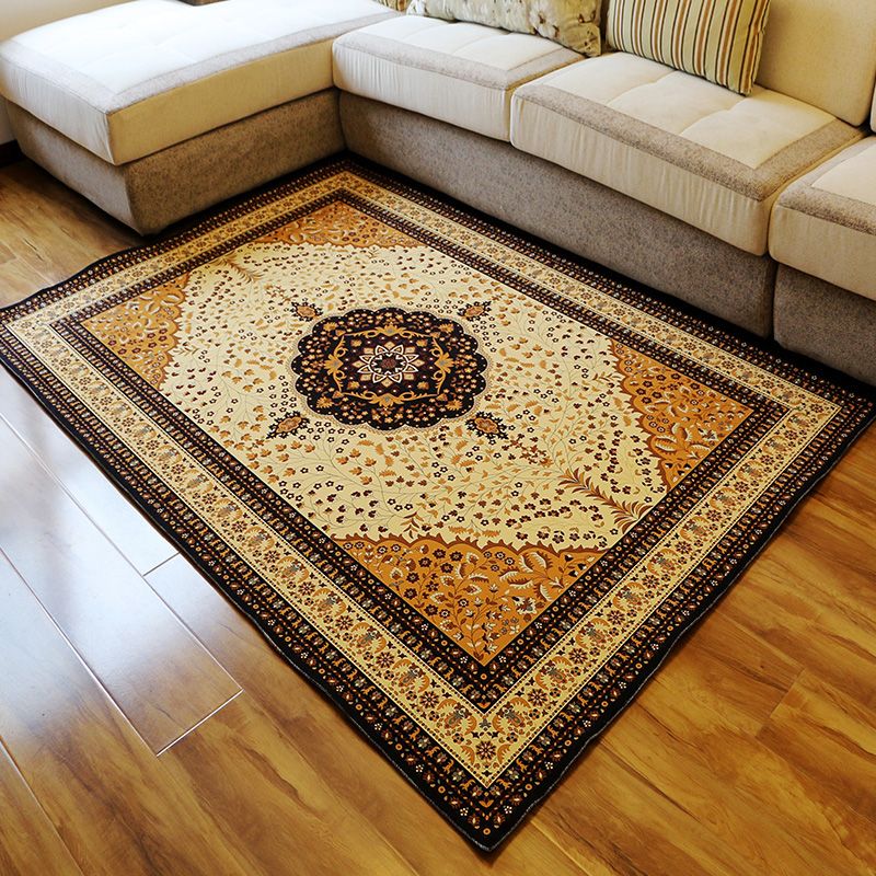 European Medallion Pattern Area Rug Polyester Area Carpet Anti-Slip Easy Care Rug for Home Decor