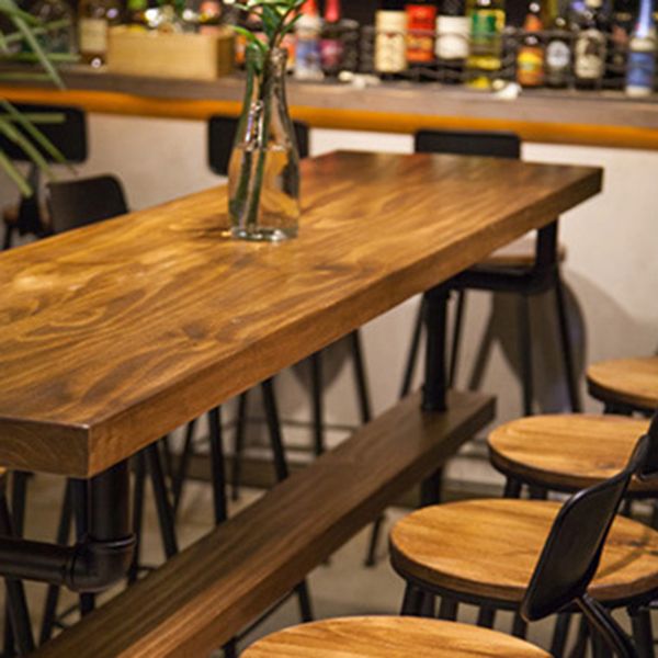Industrial Rectangle Bar Height Table Solid Wood Trestle Counter Height Table
