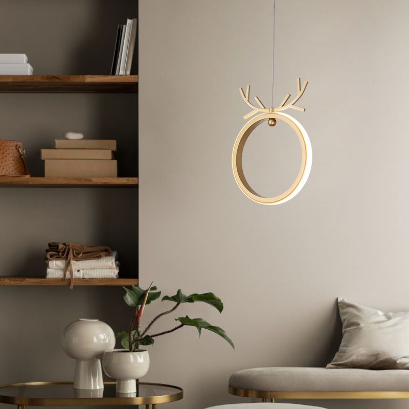 Nordic Style Iron Ceiling Lamp Geometry LED Pendant Light with Antlers for Bedroom