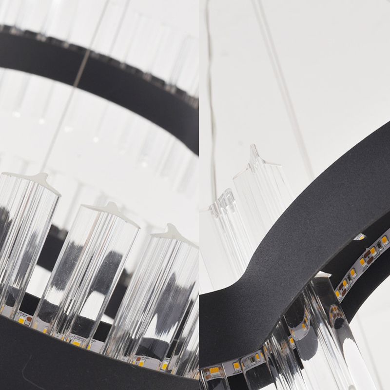 1/2 Tiers Flower Living Room Ceiling Chandelier Crystal 23.5"/31.5" Wide Led Minimalist Hanging Light Kit in Black/Gold