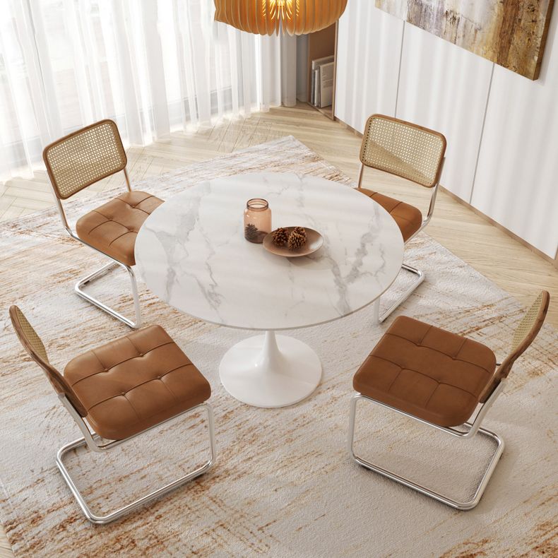 Round Kitchen Table Modern Sintered Stone White Dining Room Table