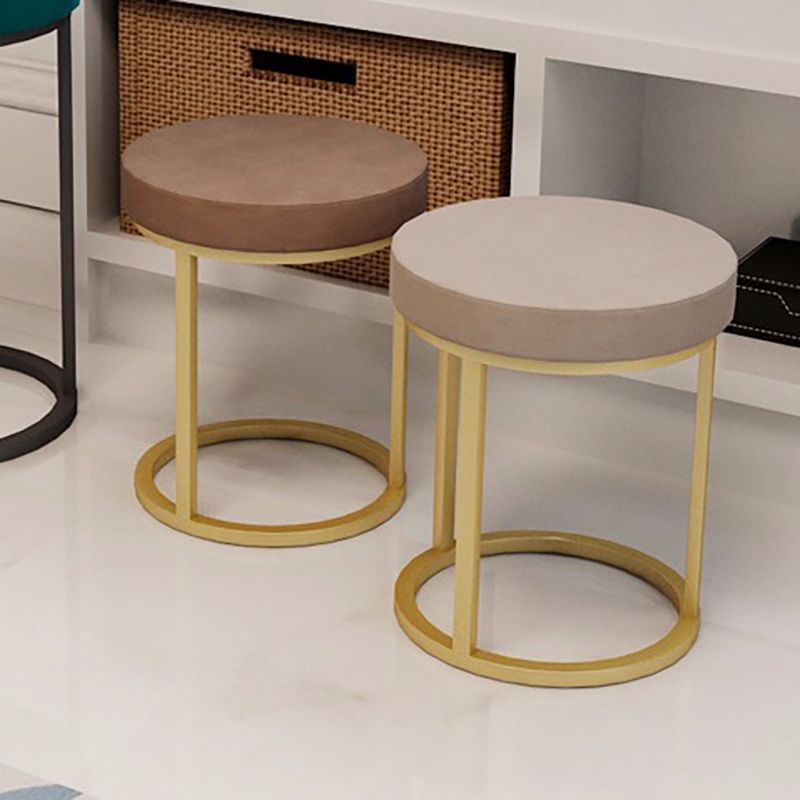 Mildew Resistant Ottoman Plain Velvet Contemporary Round Metal Frame Ottoman