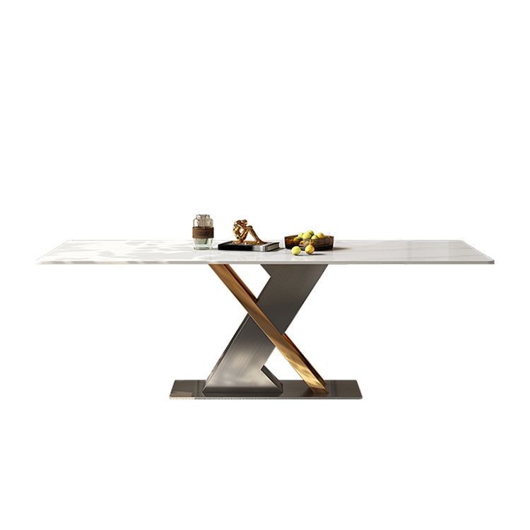 Modern Style Pedestal Dining Table Sintered Stone Rectangle Table