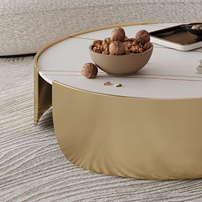 Glam Stone Top Coffee Table with Steel Drum Base Round Cocktail Table