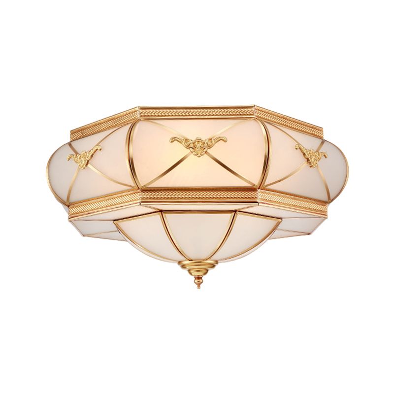 3/4/6 Lights Flush Ceiling Light Traditional Flower Curved Frosted Glass Flush Mount in Gold for Bedroom