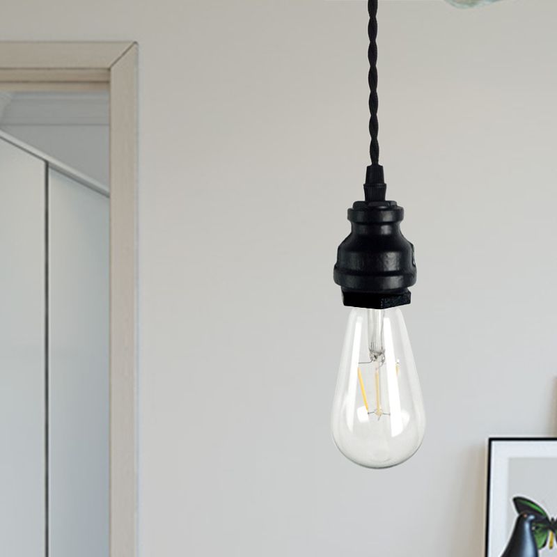 1 Bulb Mini Hanging Ceiling Light Vintage Style Black/Rust Metallic Adjustable Pendant Lighting with Pipe Design