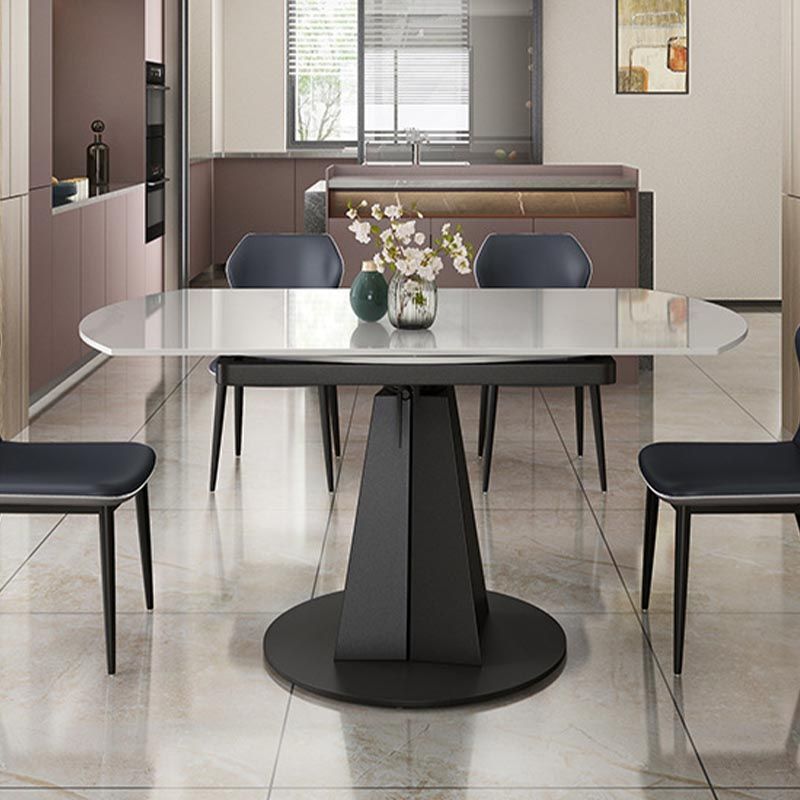 Stone Modern Round Table Standard Height Dining Room Table with Pedestal Base