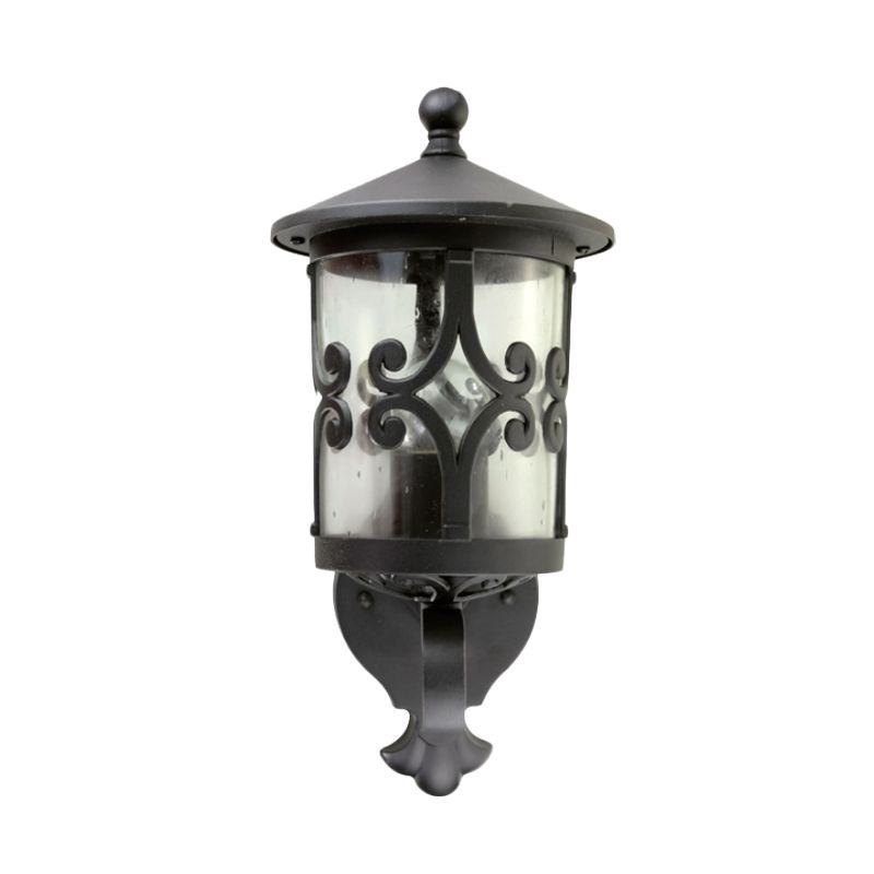Lanterne murale noire en verre transparent, ampoule unique, applique rétro pour cour