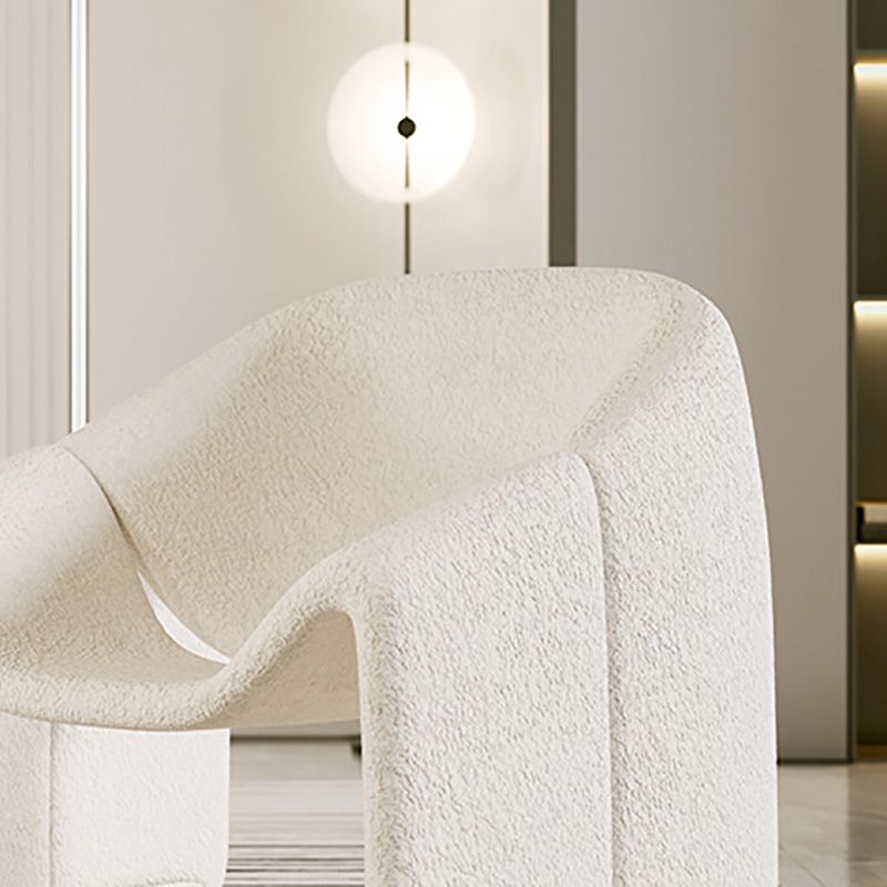 White Wool Accent Armchair with Sled Base and Tight Back in Solid Wood