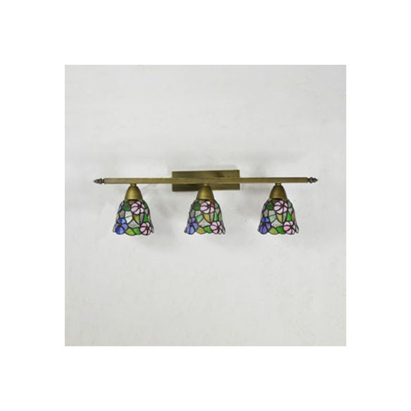 Tiffany Rustic Bell Wall Lighting Stained Glass 3 Lights Bathroom Sconce Lamp in Pink/Red/Orange/Purple