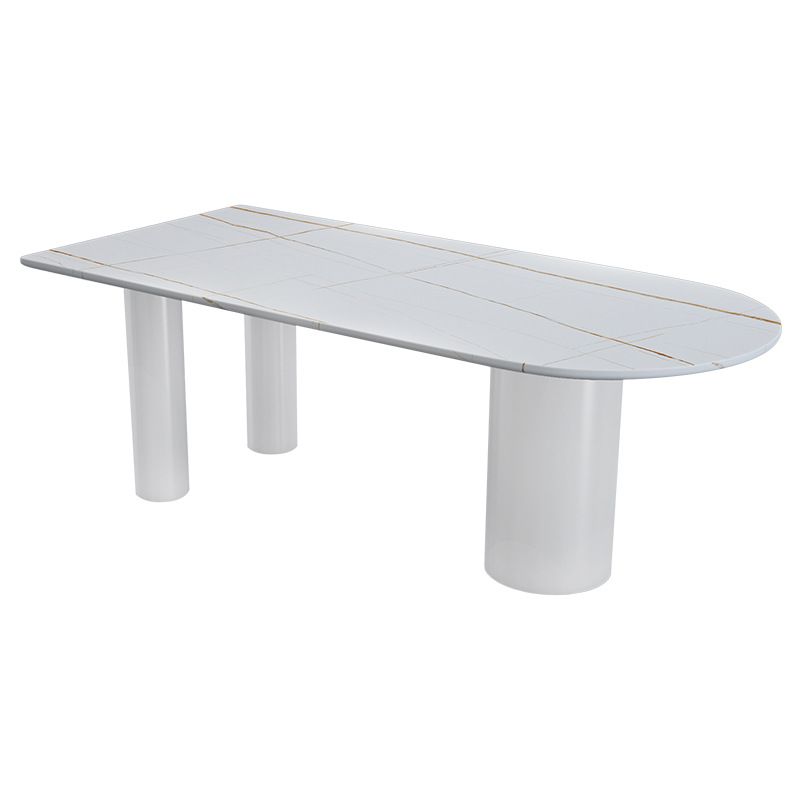 Modern Stone Top Table for Restaurant Oval Table with White Tripod Base