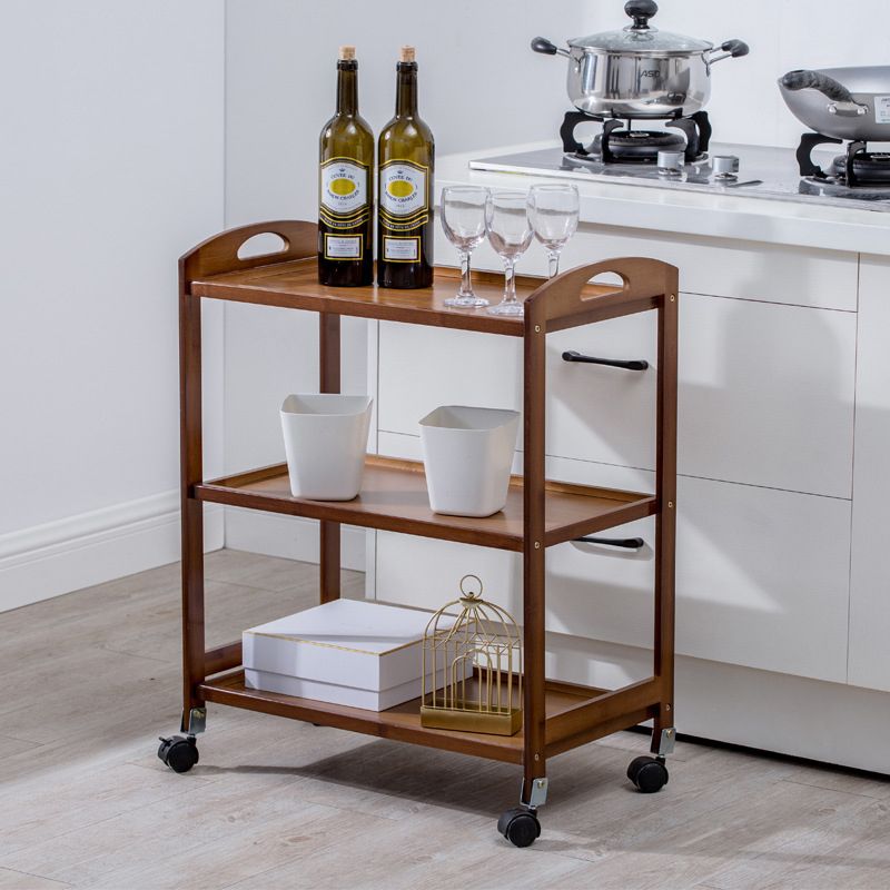 Modern Wooden Prep Table Open Shelves Rectangular Kitchen Trolley