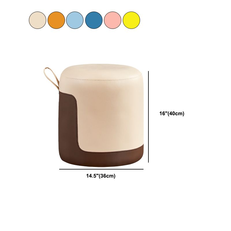 Modern Ottoman Contrast Panel Genuine Leather Indoor Round Pouf