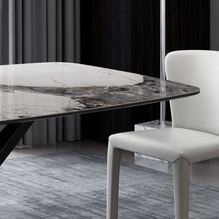 Modern Rectangular White Top Dining Table with Black Metal X-Base