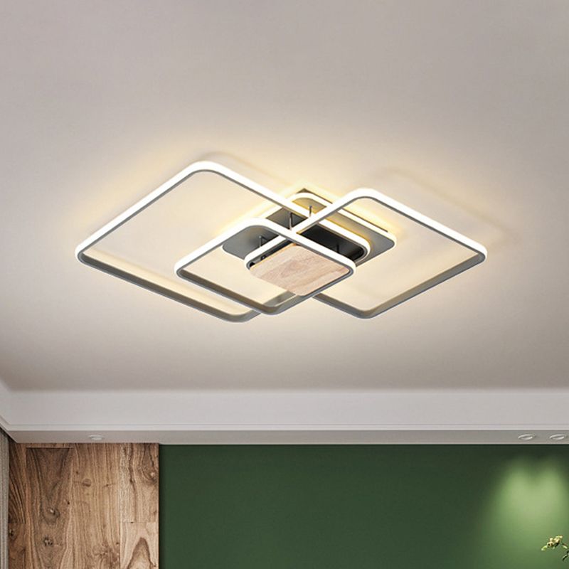 Lámpara LED empotrada para salón, lámpara de techo moderna de madera y gris con marco acrílico cuadrado apilado, luz blanca cálida