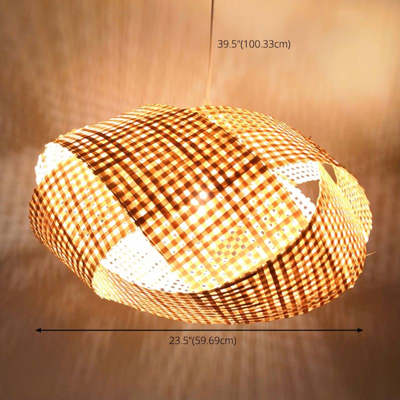 Coffee Shop Drum Hanging Light Bamboo Weaving Antique Style Single Light Pendant Light in Beige