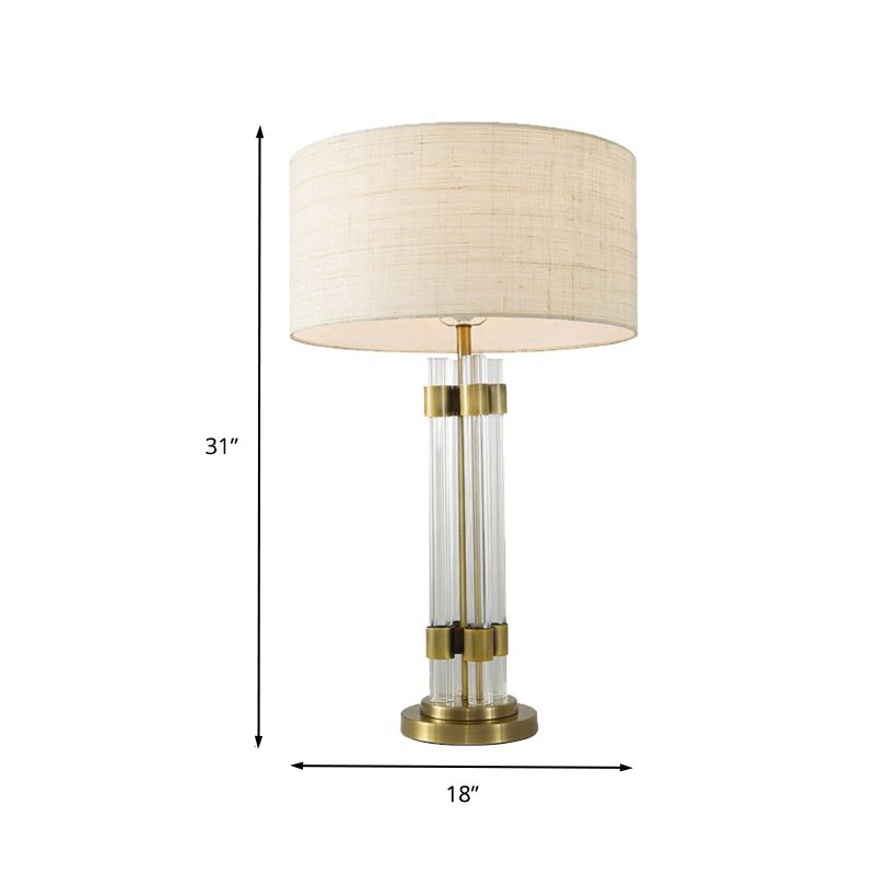 Lampada da scrivania in cristallo bianco a tamburo Lampada da tavolo moderna in tessuto a 1 lampadina per soggiorno