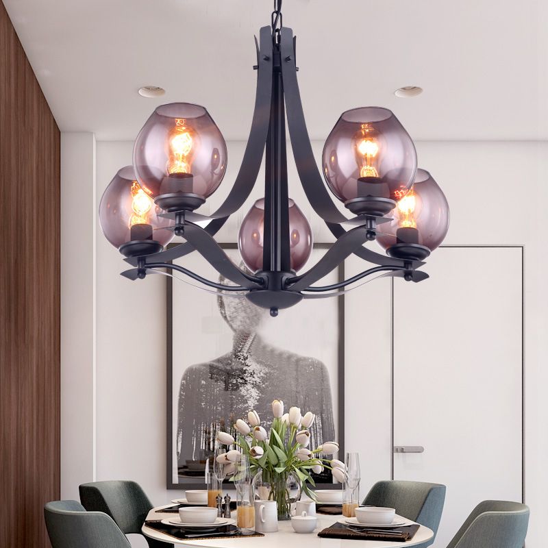 Globe Gray Glass Chandelier Lighting Fixture Contemporary 5/8 Lights Black Suspension Pendant