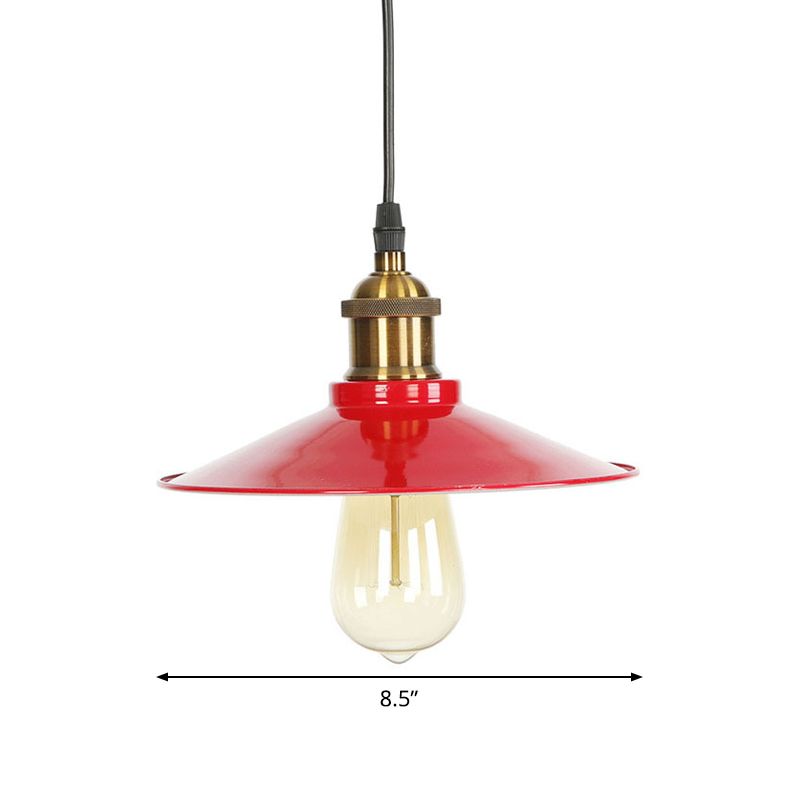 Red 1 Bulb Pendant Light Kit Loft Style Iron Saucer Shade Hanging Ceiling Light for Living Room, 8.5"/10"/14" W