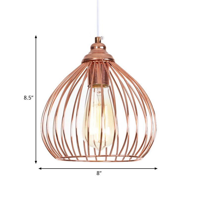 Gourd Single Pendant Light with Wire Guard 1 Light Industrial Hanging Ceiling Light in Rose Gold