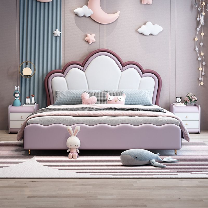 Glam Genuine Leather Standard Bed wood Bed Frame with Upholstered Headboard for Bedroom