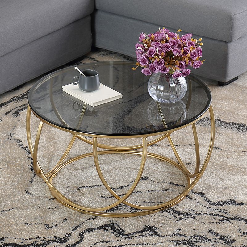 Contemporary Coffee Table Round Metal Frame Base Cocktail Table