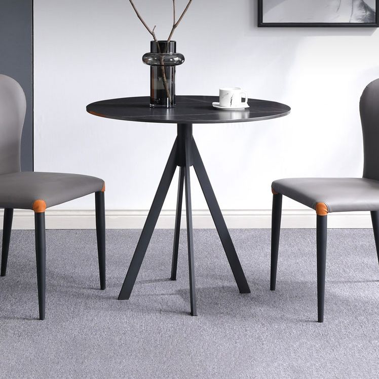 Round Sintered Stone Two-Color Dining Table Simplicity 4 Legs Table for Dining Room