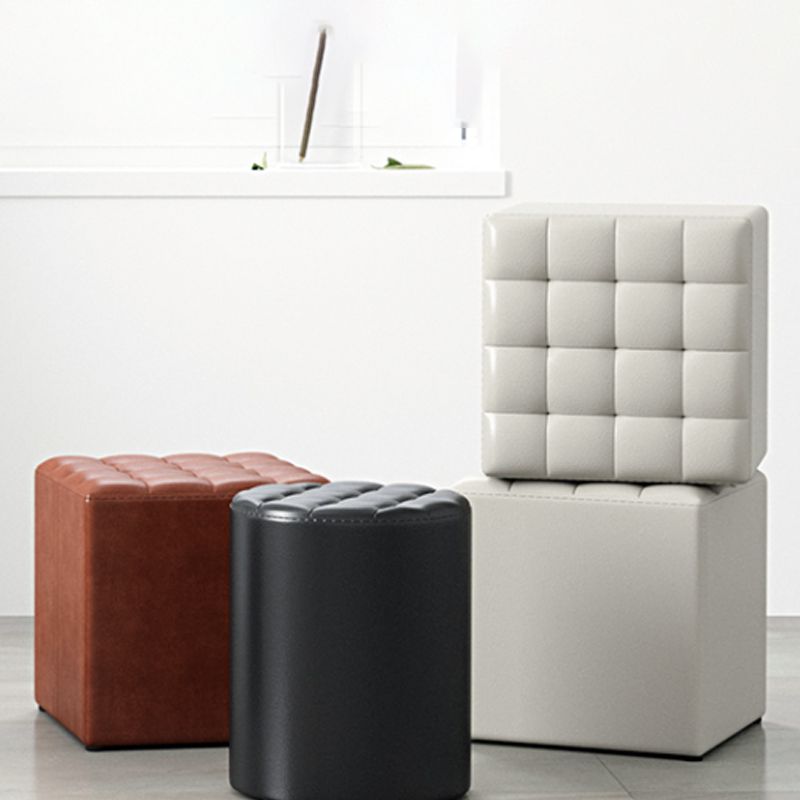Simplicity Plain Ottoman Stool Water Resistant Genuine Leather Chair Ottoman