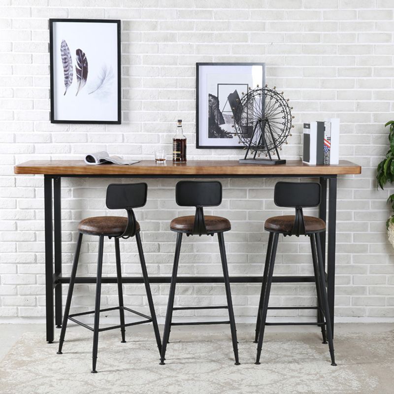 Rectangle Industrial Pub Table Set 1/4/7 Pieces Wooden Bar Table Set with Brown Stools