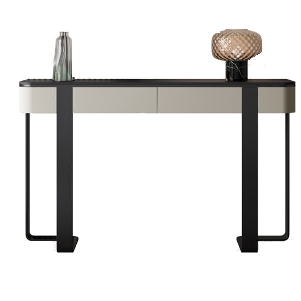 Glam Console Accent Table Antique Finish Half Moon Sofa Table in Stone