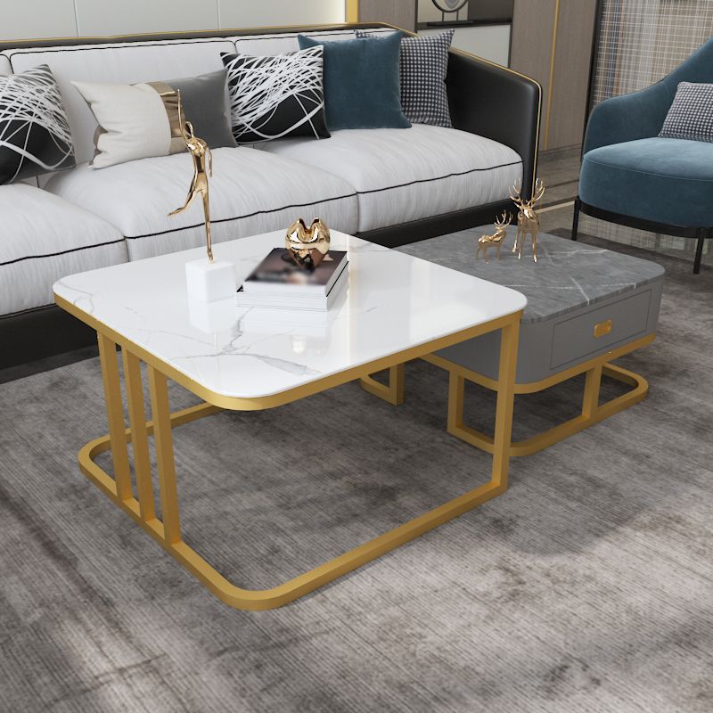 Round Slate/ Glass Coffee Table Frame 2 Nesting Cocktail Table with Storage