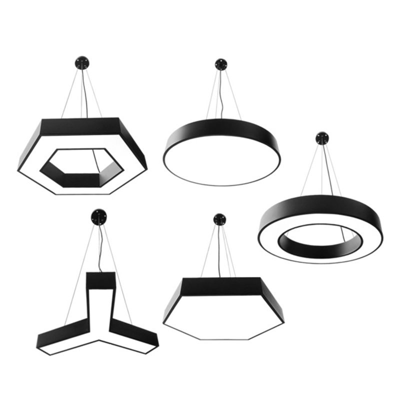 Black Geometric LED Pendant Light in Modern Concise Style Aluminium Hanging Light with Acrylic Shade