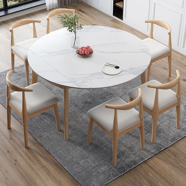 Traditional Sintered Stone Top Dining Set with 4 Brown Solid Wood Legs for Dining Furniture