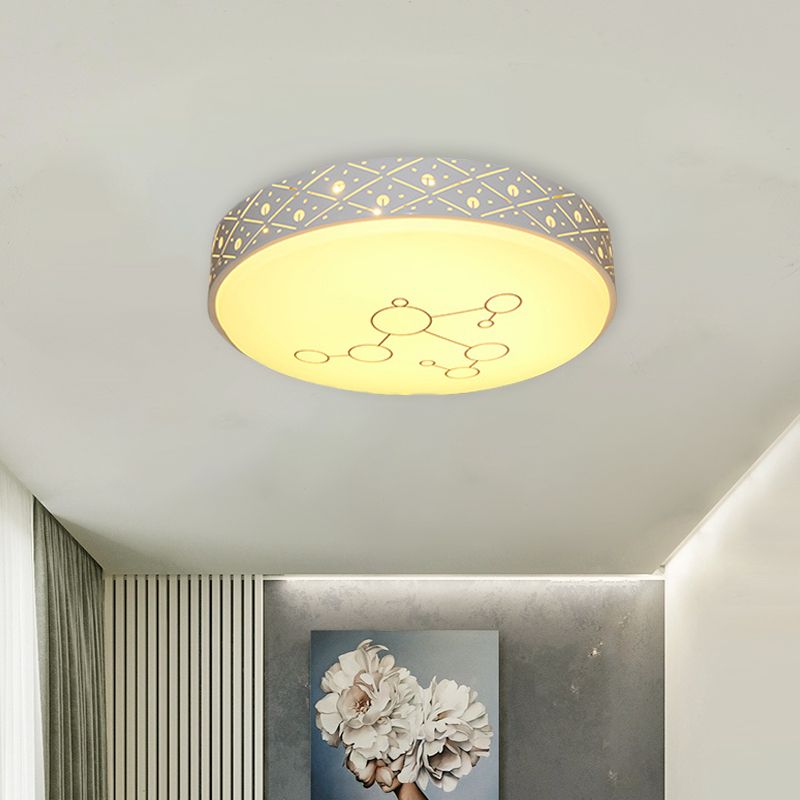 Round Metal Flush Light Fixture Modernism LED White Flush Mount Lamp with Hollow Out Design in White/Warm/3 Color Light