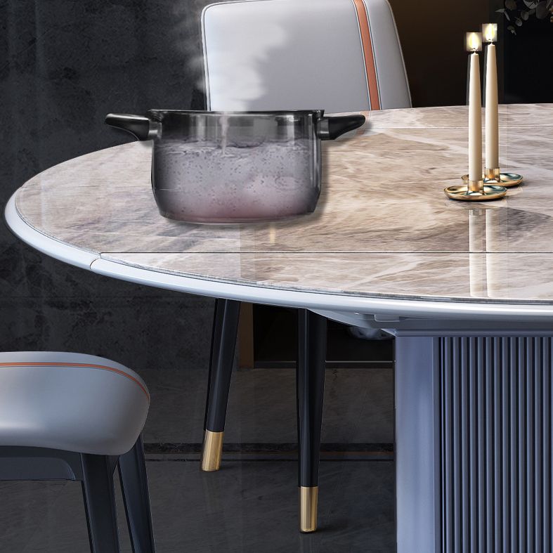 Extendable Round Dining Table Modern Adjustable Sintered Stone Top Table with Storage Pedestal